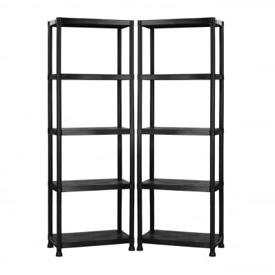 2x 5 Tier Black Plastic Heavy Duty Shelving Racking Storage Unit