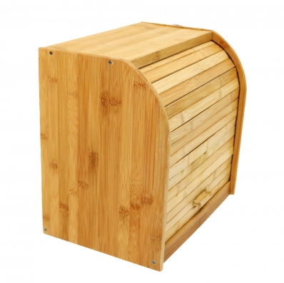 Double Layer Roll Top Bamboo Wooden Bread Bin Kitchen Storage