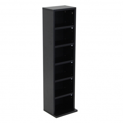6 Tier Black Wooden CD DVD Game Book Shelf Storage Tower Rack - Fits 102 CDs