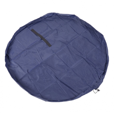Portable Kids Toy Blue Drawstring Storage Bag Play Mat with Mesh Pockets