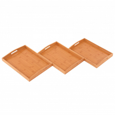Set of 3 Wooden Bamboo Breakfast Serving Trays Platters
