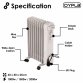 2000W 9 Fin Portable Oil Filled Radiator Electric Heater