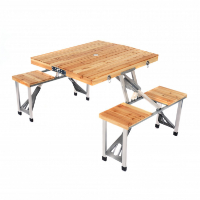 Wooden Folding Outdoor Picnic Table and Bench Set 4 Seats