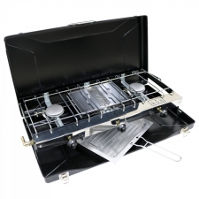 Folding Double Gas Burner Camping Stove Travel Cooker & Grill