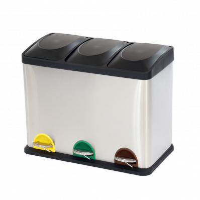 45L Stainless Steel Triple Compartment Pedal Kitchen Waste Bin