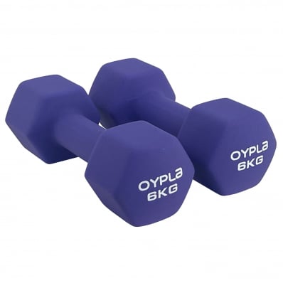 Pair of 6kg Hex Anti Roll Neoprene Non Slip Hand Dumbbells Workout Weights