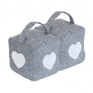 Pack of 2 Heart Pattern Fabric Heavy Weighted Cube Door Stops Stoppers w/ Handle