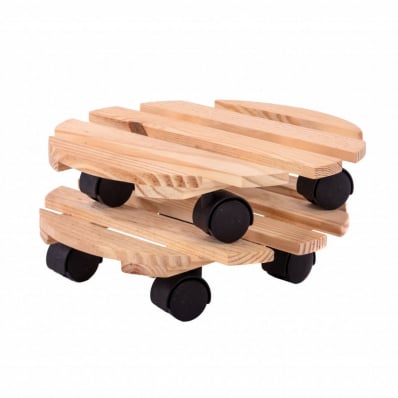 Set of 2 30cm Wooden Plant Flower Pot Mobile Mover Trolley Stands