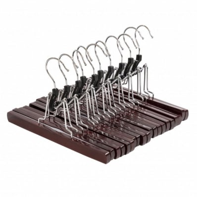 Pack of 10 Brown Wooden Non-Slip Clothes Garment Coat Skirt Trouser Hangers