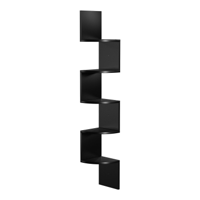 5 Tier Black Zigzag Floating Wooden MDF Corner Wall Shelf DIY Home Storage