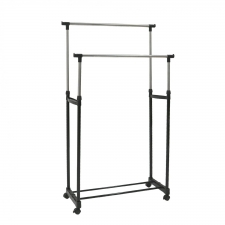 Double Clothes Rail Portable Hanging Garment w/ Shoe Rack Shelf