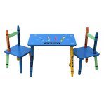 Childrens Wooden Crayon Table and Chairs Set Kids Room Furniture