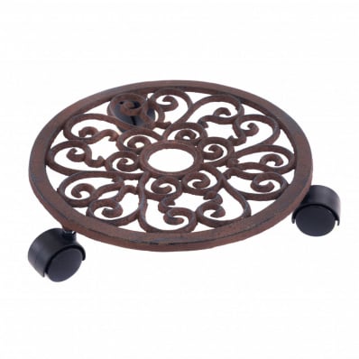 12" Cast Iron Plant Flower Pot Mobile Mover Trolley Stand