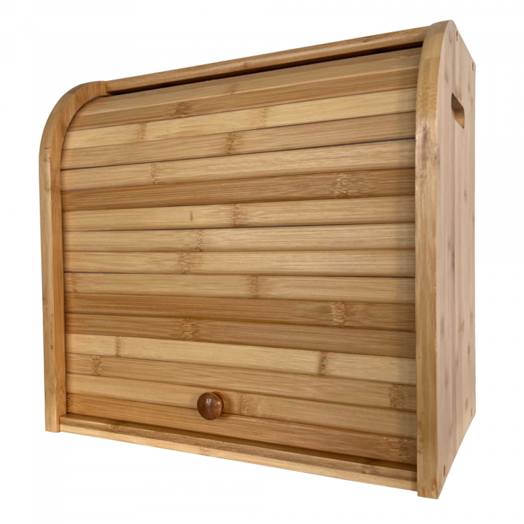Double Layer Roll Top Bamboo Wooden Bread Bin Kitchen Storage - Click Image to Close