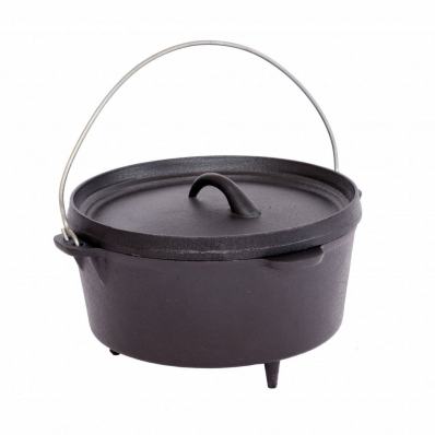 4L Cast Iron Non Stick Dutch Oven Casserole Dish Camping Cooker