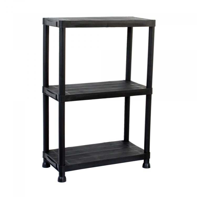 3 Tier Black Plastic Heavy Duty Shelving Racking Storage Unit - Click Image to Close