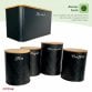 5pc Black Bamboo Lid Kitchen Canister Set Bread Biscuits Tea Sugar Coffee