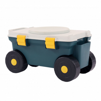 Outdoor Garden Rolling Tool Cart Storage Box with Rotating Seat