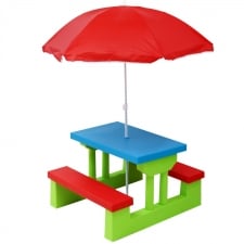 Kids Childrens Picnic Bench Table Outdoor Furniture with Parasol