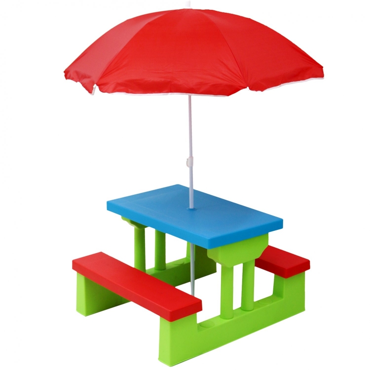 Kids Childrens Picnic Bench Table Outdoor Furniture with Parasol - Click Image to Close