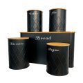 5pc Black Bamboo Lid Kitchen Canister Set Bread Biscuits Tea Sugar Coffee