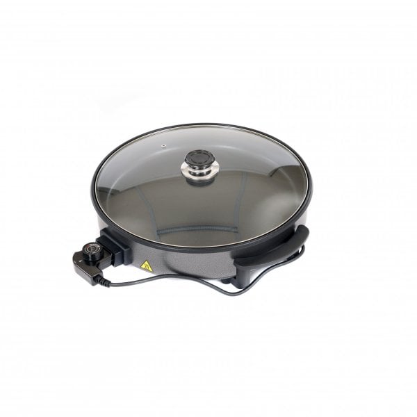 Large Multi Cooker Paella Pizza Electric Frying Pan Glass Lid 1500W  34x36x7cm