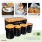 5pc Black Bamboo Lid Kitchen Canister Set Bread Biscuits Tea Sugar Coffee