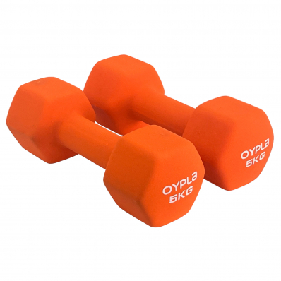 Pair of 5kg Hex Anti Roll Neoprene Non Slip Hand Dumbbells Workout Weights