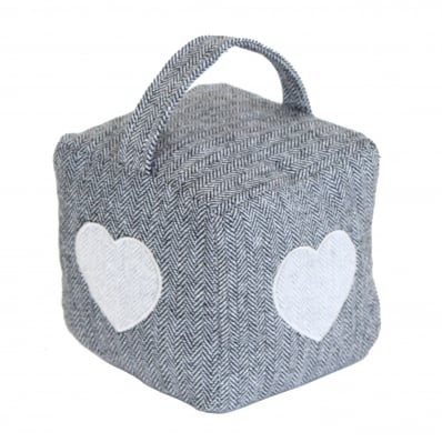 Heart Pattern Fabric Heavy Weighted Cube Door Stop Stopper w/ Handle