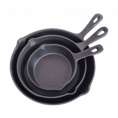 Set of 3 Cast Iron Non Stick Skillet Frying Cooking Pans
