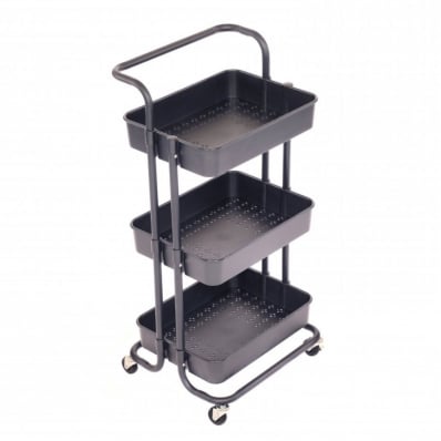 3 Tier Black Household Kitchen Bathroom Storage Trolley Cart Shelf