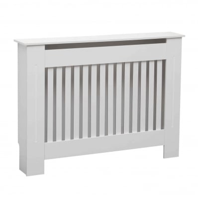 Medium White Wooden Slatted Grill Radiator Cover MDF Cabinet