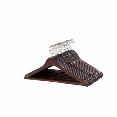 Pack of 20 Dark Brown Wooden Clothes Garment Coat Suit Hangers with Trouser Bar