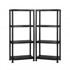 2x 4 Tier Black Plastic Heavy Duty Shelving Racking Storage Unit
