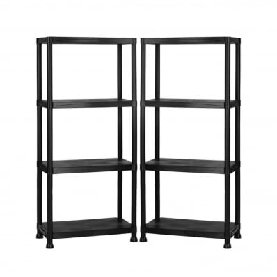 2x 4 Tier Black Plastic Heavy Duty Shelving Racking Storage Unit