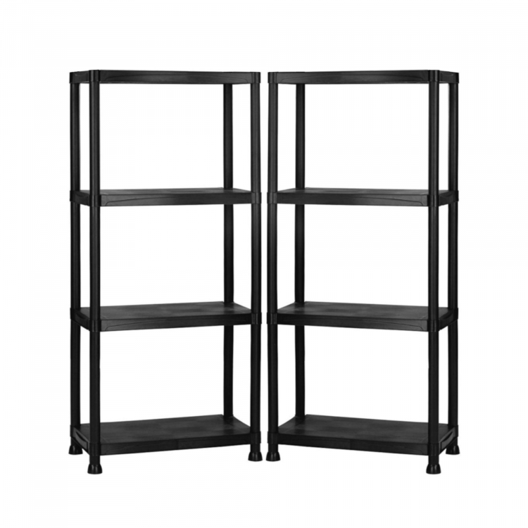 2x 4 Tier Black Plastic Heavy Duty Shelving Racking Storage Unit - Click Image to Close