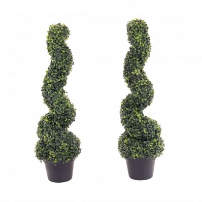 Set of 2 Artificial Topiary Boxwood Spiral Trees 80cm Indoor Outdoor Decoration