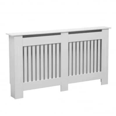 Large White Wooden Slatted Grill Radiator Cover MDF Cabinet