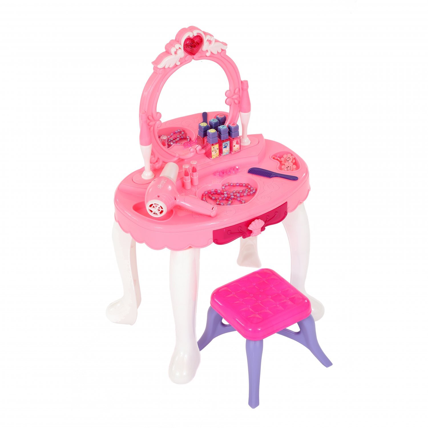 Kids Girl Glamour Mirror Dressing Table Play Set w/ Light & Sounds Toy Game Gift 