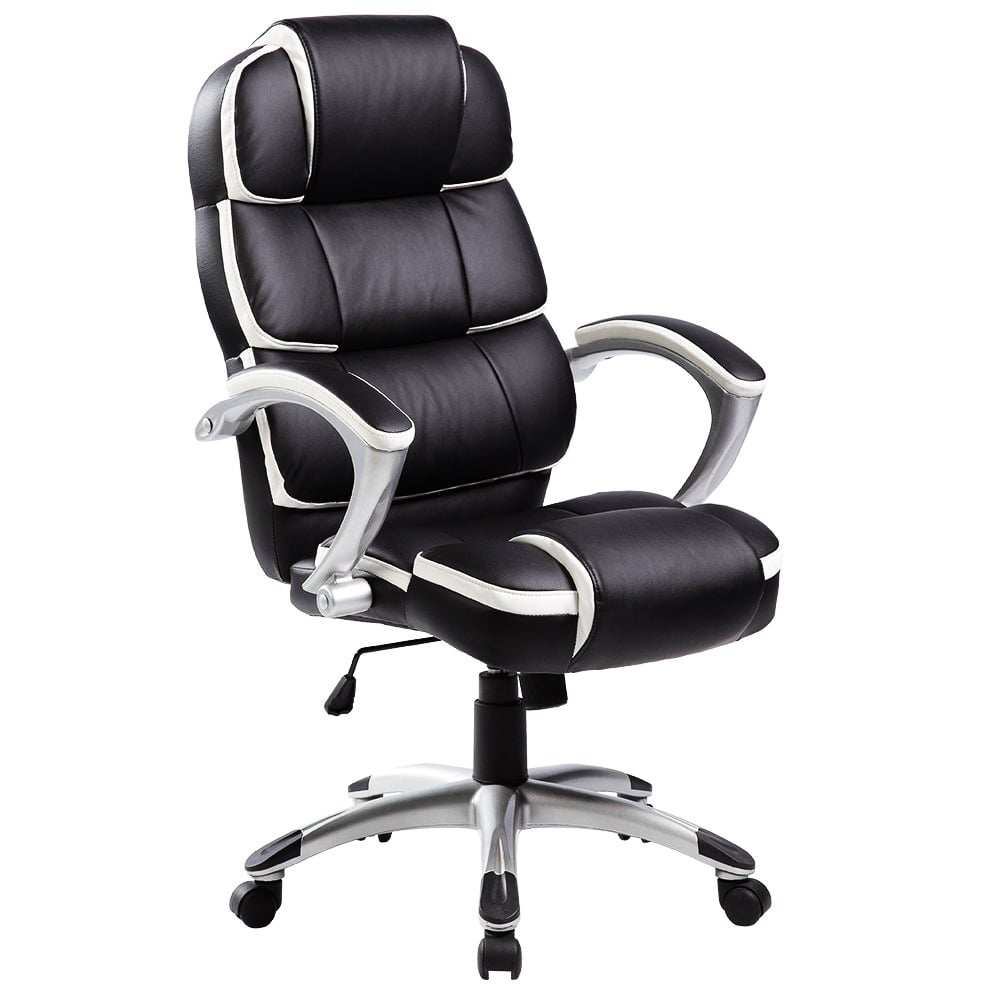 Luxury Designer Computer Office Chair - Black with White Accents - £79.