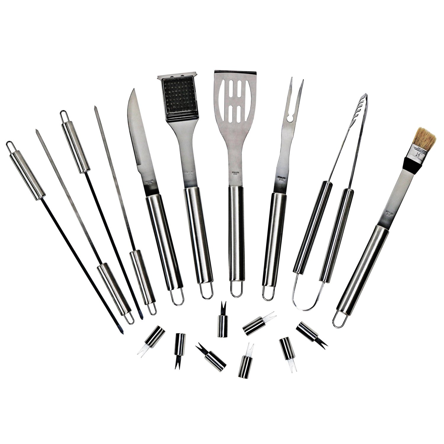 18 Piece BBQ Set Stainless Steel Utensils Garden Cook Barbecue - £24.99 ...