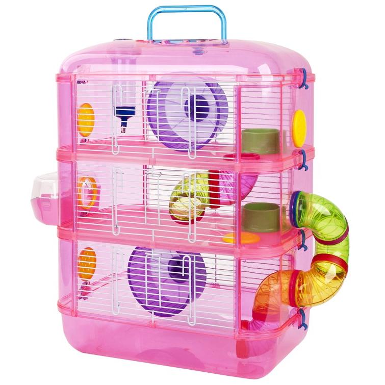 Pink Pet Hamster Mouse Small Animal Indoor 3 Storey Carrier Cage.