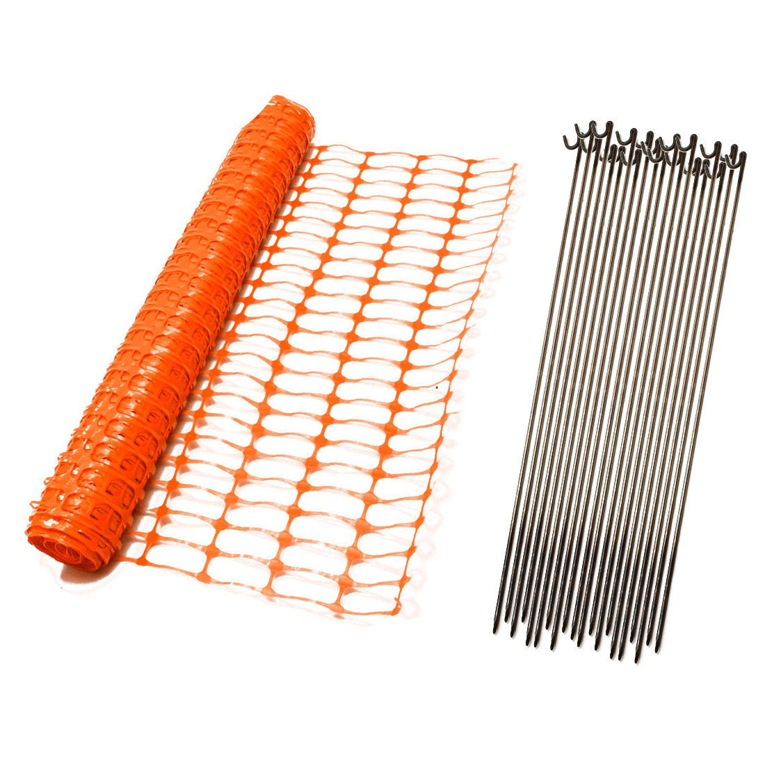 50m Black Plastic Mesh Barrier Safety Fencing Netting & 20 Black Plastic Pins 