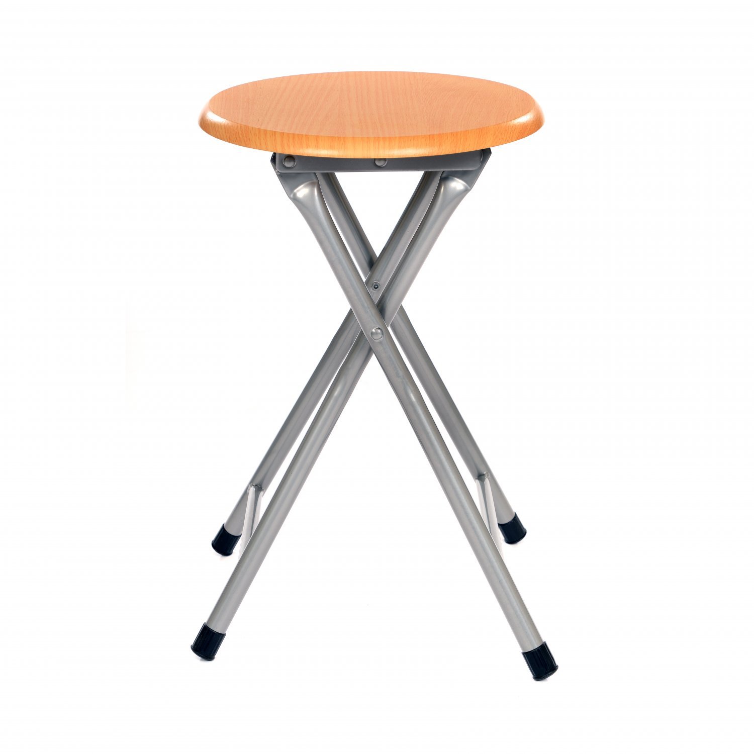 Natural Rubberwood Folding Stool With Silver Legs 45 x 30 x 30cm Legs Seat 