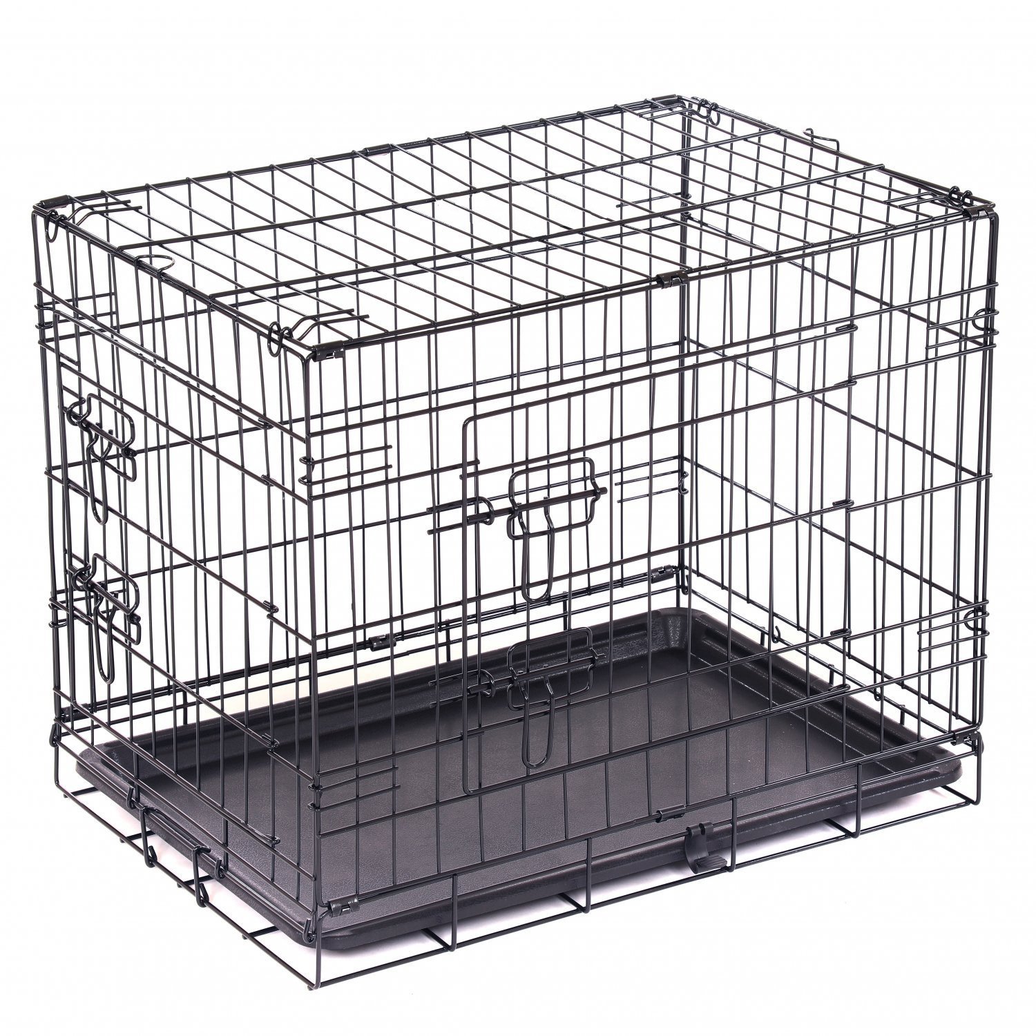 24in Small Pet Wire Cage Folding Metal Dog Crate Litter Pan Portable Kennel New 