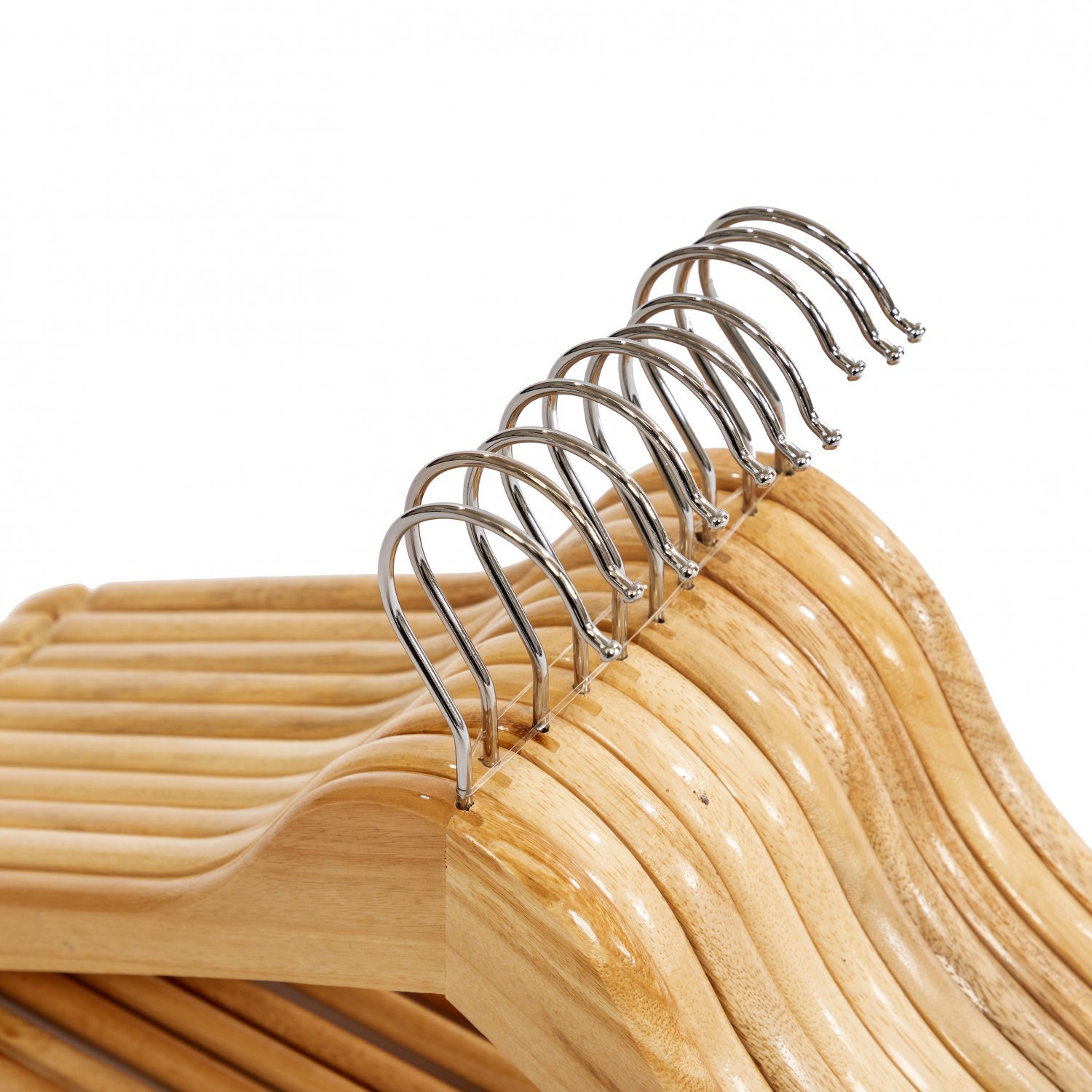 Pack of 20 Pack of 20High Quality Wooden Wood Clothes Hangers with Round Trouser Bar and Shoulder Notches for Loops 